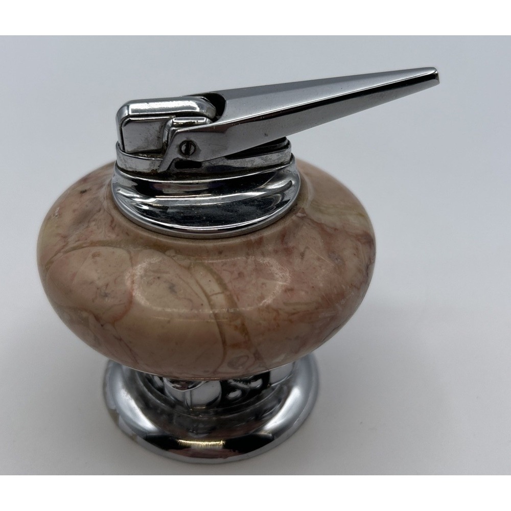 Vtg Ronson Nordic Table Lighter Pink Marble Onyx Chrome Mid Century Modern MCM